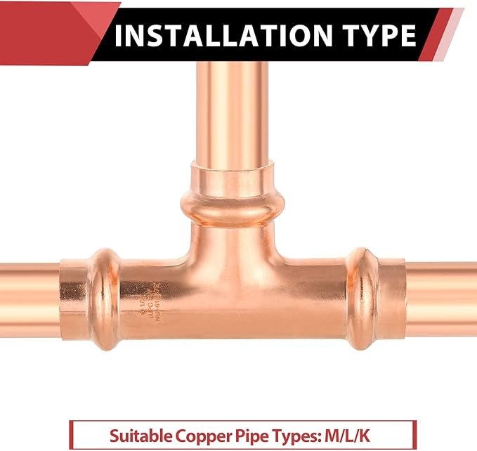 (Pack of 10) EFIELD 1/2" x 1/2" x 1/2" Copper Press Fit Equal Tee For Copper Tube Connection, Pro Pack, LBP Design,(COPPER068)