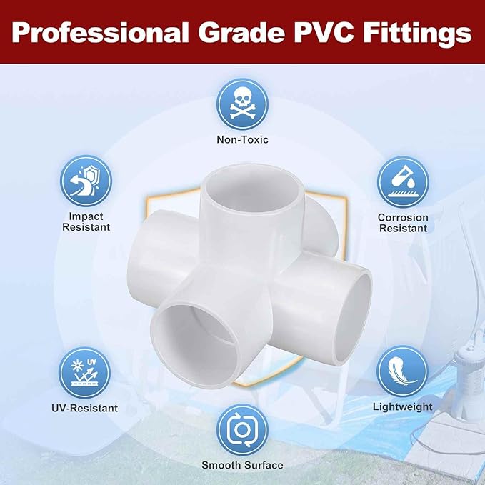 2Pcs 1 1/4" Elbow PVC Fitting, SCH40 5-Way Cross Furniture Grade PVC Pipe Fitting, DIY Corner Elbow Connector for Building Furniture, Greenhouse Frame Connection, Socket x Socket