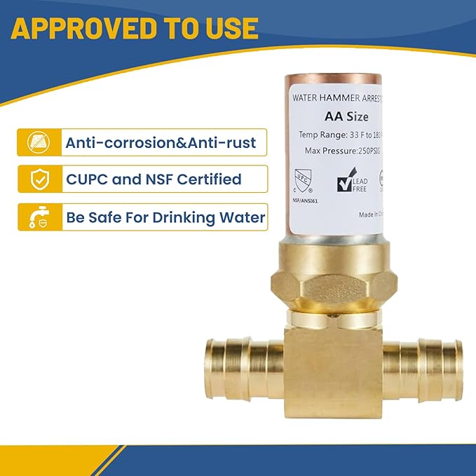 Water Hammer Arrestor,1/2Inch Tee Copper Water Arrestor,Pex-A Expansion Connection(10PACK,Copper Arrestor)(HAMMER008-10Pack)