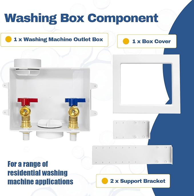 2-PACK GUOFIS Washing Machine Outlet Box, PEX Laundry Washer Box with Central and Side Drain Design(1/2"CPVC Connection Inlet X 3/4"MHT Outlet)(WM004-2Pack)