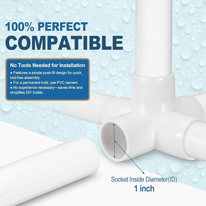 10 Pack 1" SCH40 PVC Elbow Pipe Fitting, 5-Way PVC Elbow Corner Side Outlet Cross Fitting, Furniture Grade Pipe Connectors for DIY Project, Pond Protection, Socket x Socket, White