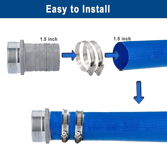 EASTRANS Aluminum Pin Lug Hose Fitting Set, 1.5" Hose Shank Coupling Set with 2 Clamps