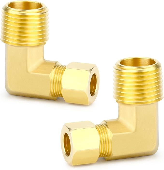 GASHER 5PCS Brass 90 Degree Elbow Compression Tube Pipe Fitting Connector, 5/16" Tube OD x 3/8" NPT Male Connector