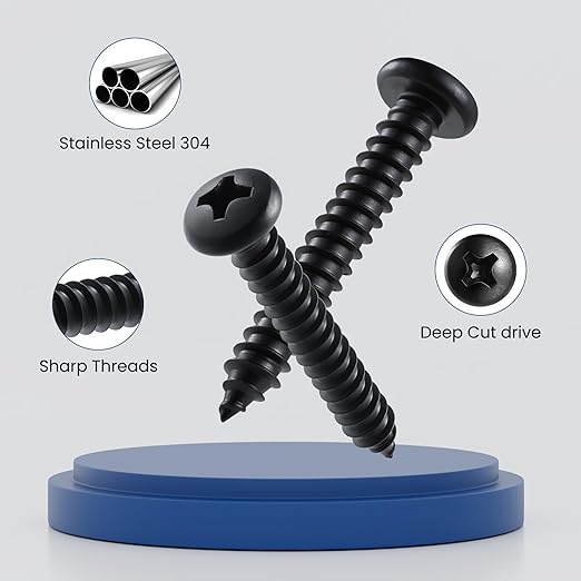 247Pcs Pan Head Wood Screws Assortment Kit, #6#8 Black Oxide Stainless Steel 304 Self Tapping Screws Set, Phillips Drive, Sheet Metal Screws