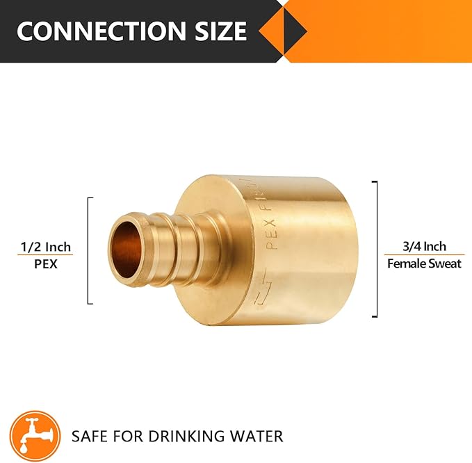 25-Pack HeSun PEX Fittings, 1/2" PEX x 3/4" Female Sweat Adapter (Over Copper Tube), Brass Crimp Fitting for ASTM F1807(PEX1807131-25)