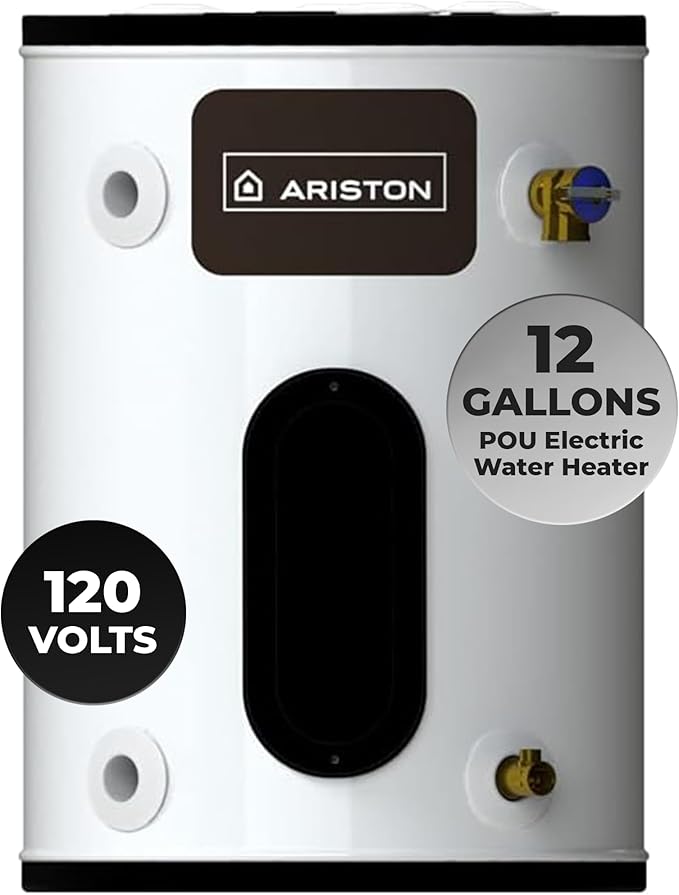 12 Gallon, 120V – Ariston Electric Water Heater – Compact Point of Use Tank for RV, Camper, Small Spaces, Plug-in Heating Solution for Under Sink, Versatile Electric Tank for Bathroom, Shower