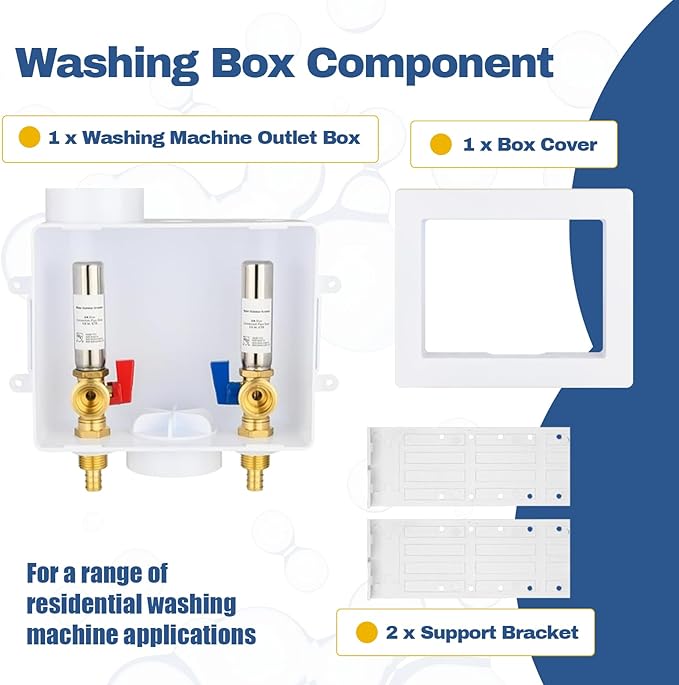 5-Pack GUOFIS Washing Machine Outlet Box,1/2 Inch PEX Crimp Inlet x 3/4 Inch MHT Outlet, Laundry Washer Box with Stainless Steel Water Hammer Arrestor (Center Drain)