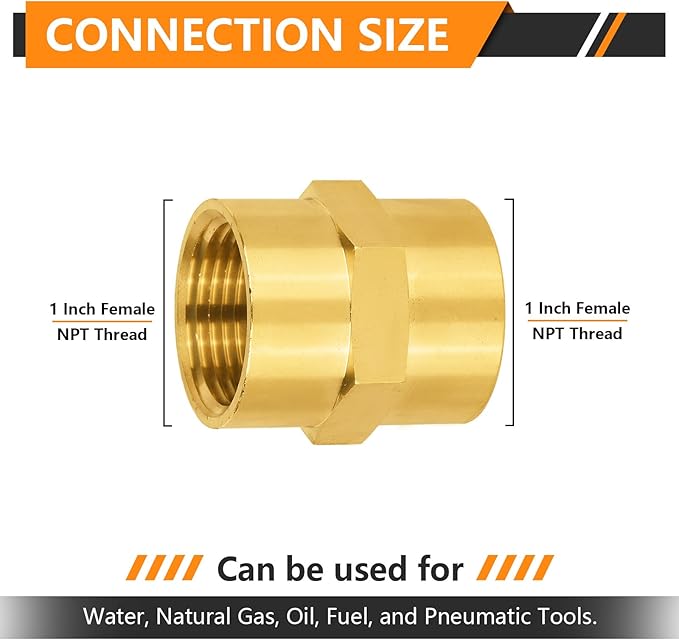 100-PCs HeSun Brass Pipe Fitting, 1" NPT Female x 1" NPT Female Hex Pipe Adapter