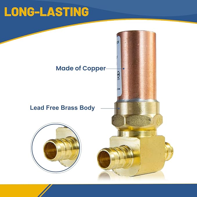 Water Hammer Arrestor,1/2Inch Tee Copper Water Arrestor,Pex Crimp Connection(1PACK,Copper Arrestor)(HAMMER010)