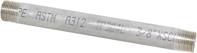 1/8'' x 16" Schedule 80 S80 304 Stainless Steel SMLS Nipple Threaded Both Ends TBE