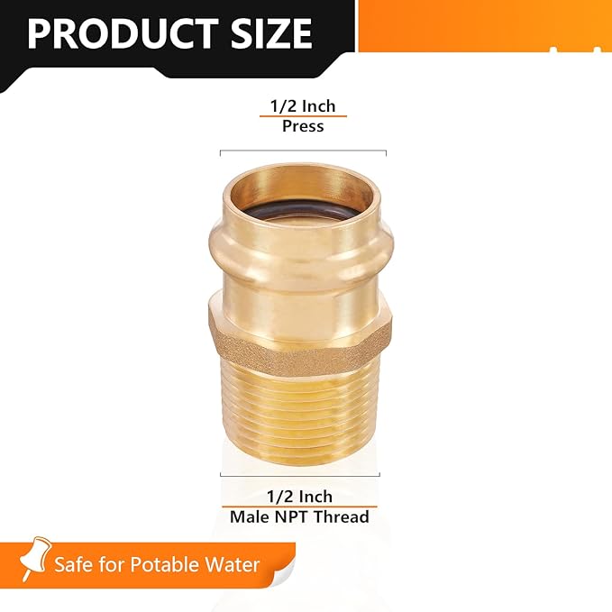 10-Pack HeSun Copper Press Fitting Adapter,1/2" Press X 1/2" Male NPT Adapter, LF Brass(PEX1807348)