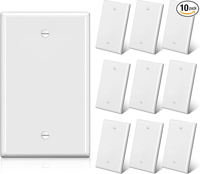 BESTTEN 10 Pack 1-Gang No Device Blank Wall Plate, UL Listed, Standard Size, H4.53” x W2.76”, Unbreakable Polycarbonate Thermoplastic Outlet Cover, White