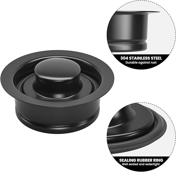 Kitchen Sink Flange Stopper,Garbage Disposal Flange and Sink Stopper,fit Stainless Steel 3-1/2 inch Standard Sink Drain,Black Colour