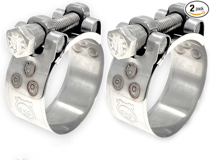 TT Heavy Duty Hose Clamps, 304 Stainless Steel T-Bolt Clamp, Adjustable Range 60-63 mm, Solid T-nuts and Wide Band for Exhaust Tips 2.5 inch (2.36-2.48 inch, 2 pack)