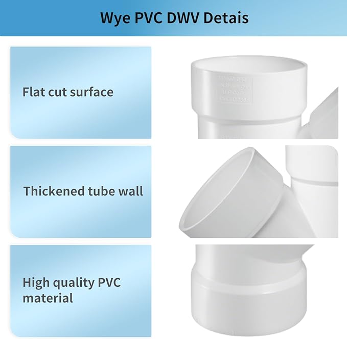 LESSO 4" PVC Pipe Fitting, Deep WYE DWV, 4 inch PVC DWV Fitting High Flow Capacity White for Plumbing and Pool Systems, SCH40 (1 Unit Piece)