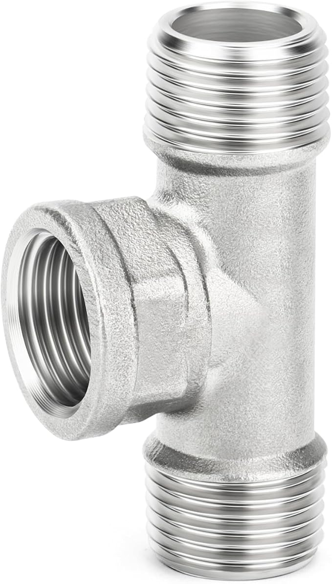 TAISHER 2PCS 304 Stainless Steel Tee Pipe Fittings, 1" NPT Male x 1" NPT Female x 1" NPT Male Pipe Fittings, Female Branch Tee