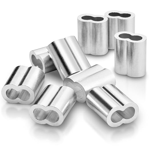 20Pcs 1/4"Cable Crimp Sleeves, Aluminum Wire Rope Crimping Loop Sleeve. Cable Ferrules for Cable and Wire Rope Crimp Double Barrel Crimp Sleeves (M6-1/4")