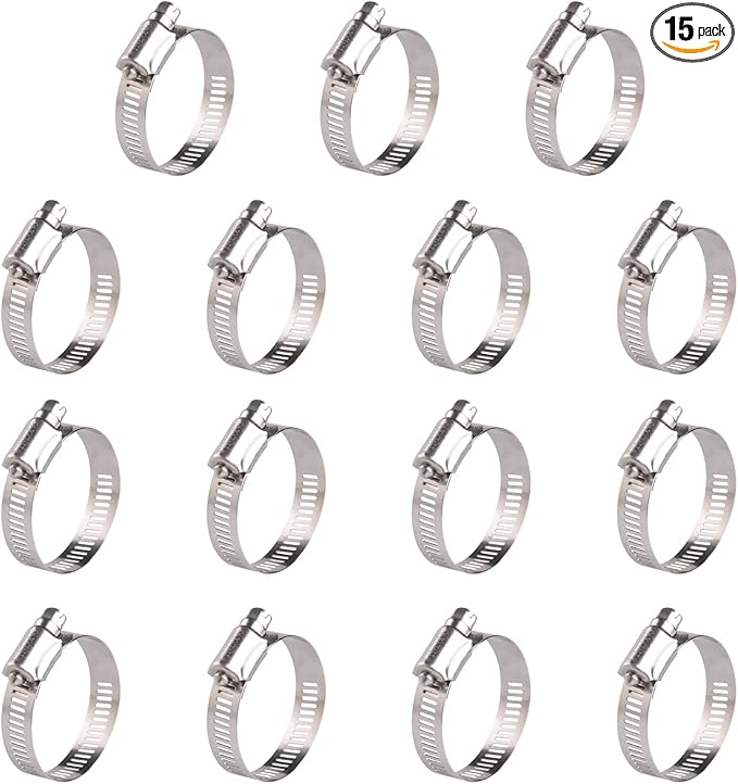 Winlong 1 1/2'' Stainless Steel Hose Clamps, 15PK SAE 24 Worm Gear 1.5'' Hose Clamps Adjustable 1 inch-2 Inch (25-51mm) for Automotive Plumbing, 1 1/2’’, 1 3/4'', 1 1/4’’