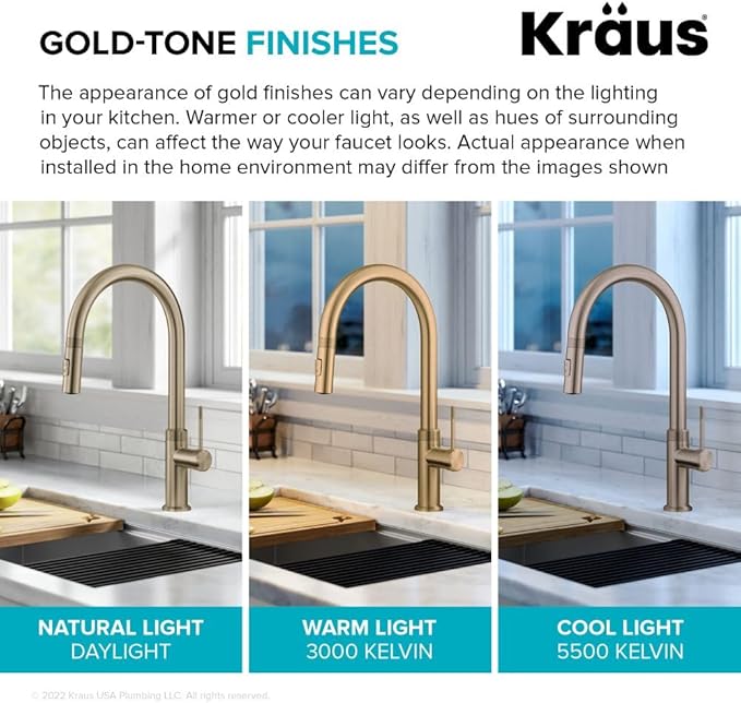 KRAUS Oletto Modern Industrial Pull-Down Single Handle Kitchen Faucet in Brushed Gold, KPF-2654BG