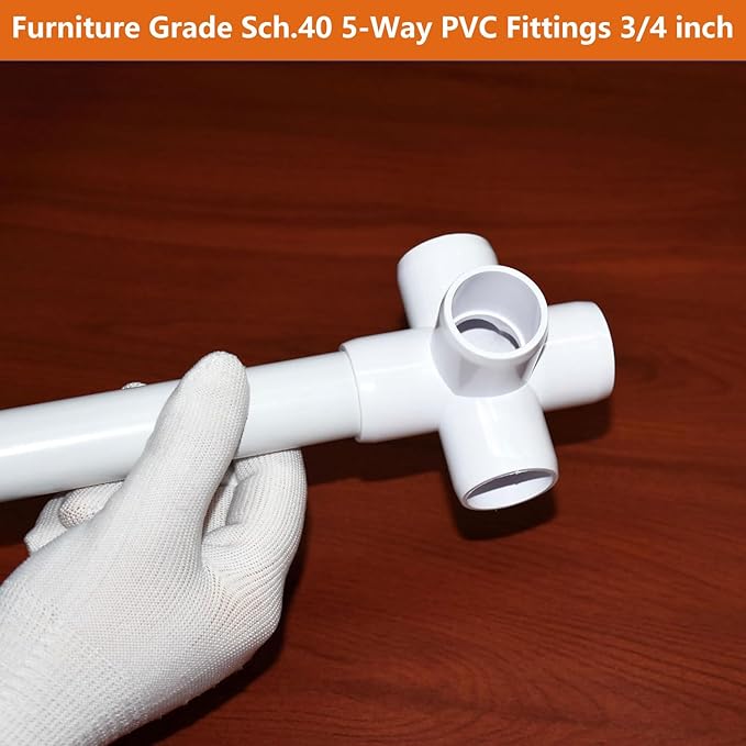 ‌letsFix 5 Way PVC Fittings 3/4 Inch (10-Pack), Furniture-Grade, Heavy-Duty Pipe Connectors for Plumbing, DIY Projects, and Home Furniture Assembly, Compatible with 3/4" Schedule 40 PVC Pipes‌