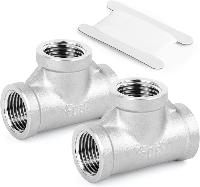 TAISHER 2PCS Stainless Steel Tee Pipe Fittings, 3/8" x 3/8" x 3/8" NPT Female Pipe Fittings