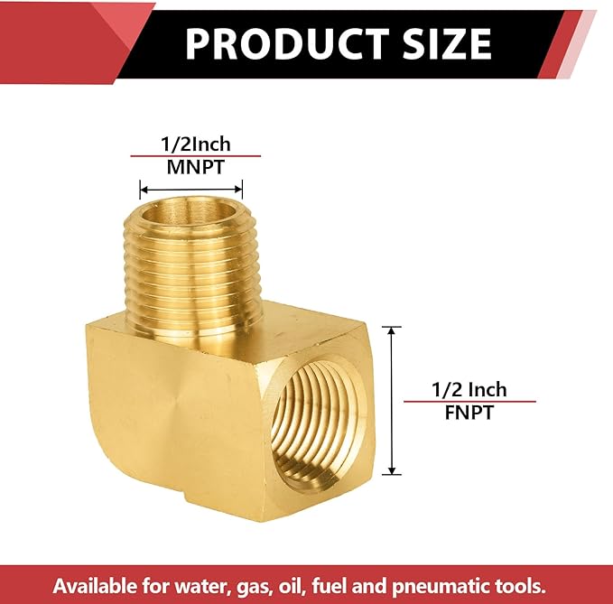 (Pack of 5) EFIELD Extruded 90 Degree Barstock Street Elbow, 1/2 Inch Male NPT Pipe to 1/2 Inch Female NPT Brass Pipe Fittings,(NPT130)