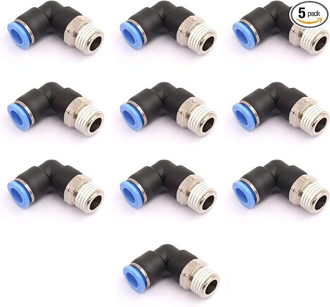 CEKER 10mm x 3/8" Npt Male Thread Elbow 90 Degree Push to Connect Fittings Air Fittings Pneumatic Quick Connect Fitting Airlines Push In Connectors 10mm Tube Fittings 5Packs