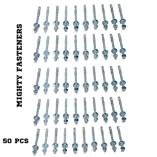 Zinc-Plated Steel Wedge Anchors, 3/8" X 3-3/4" - Heavy-Duty Mounting Bolts for Concrete - 50 Pack