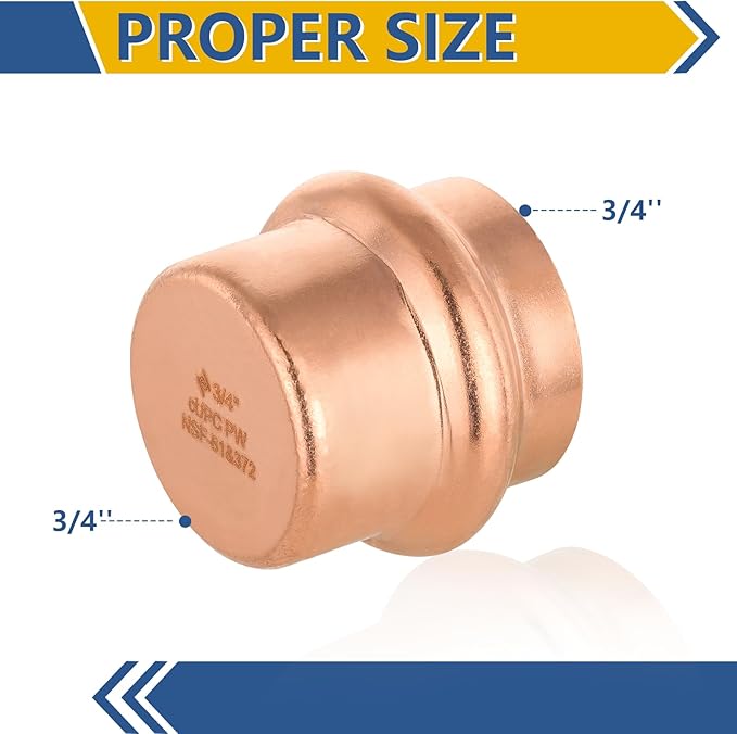 100-Pack GUOFIS Copper Press End Cap, 3/4" x 3/4" Plug Fittings for Copper Tube Connection with Stop(PRESS011-100Pack)
