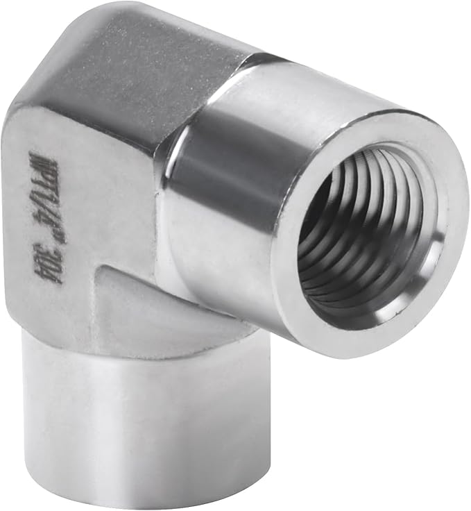 90 Degree Street Elbow - 1/4" NPT Female to 1/4" NPT Female Stainless Steel 304 Heavy Duty Forged Barstock Street Elbow Adapter Pipe Fitting (pack of 5)