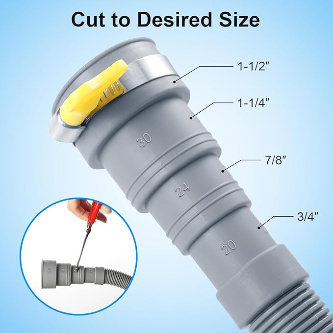 Washer Drain Hose, 8Feet Flexible Washing Machine Drain Hose Universal Dishwasher Hose Extension Kits Corrugated Washer Hoses W/ 1 Hose 4 Clamps 1 U-Bend Holder
