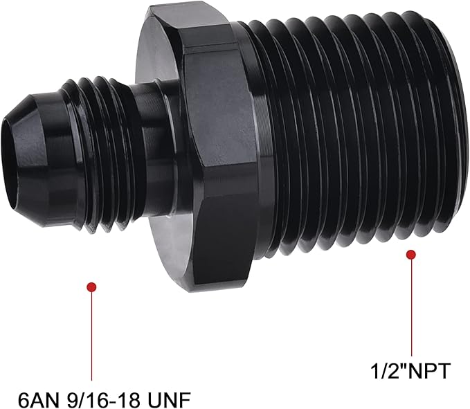 EVIL ENERGY 6AN Male Flare to 1/2" NPT Pipe Fitting Adapter Aluminum Straight Black