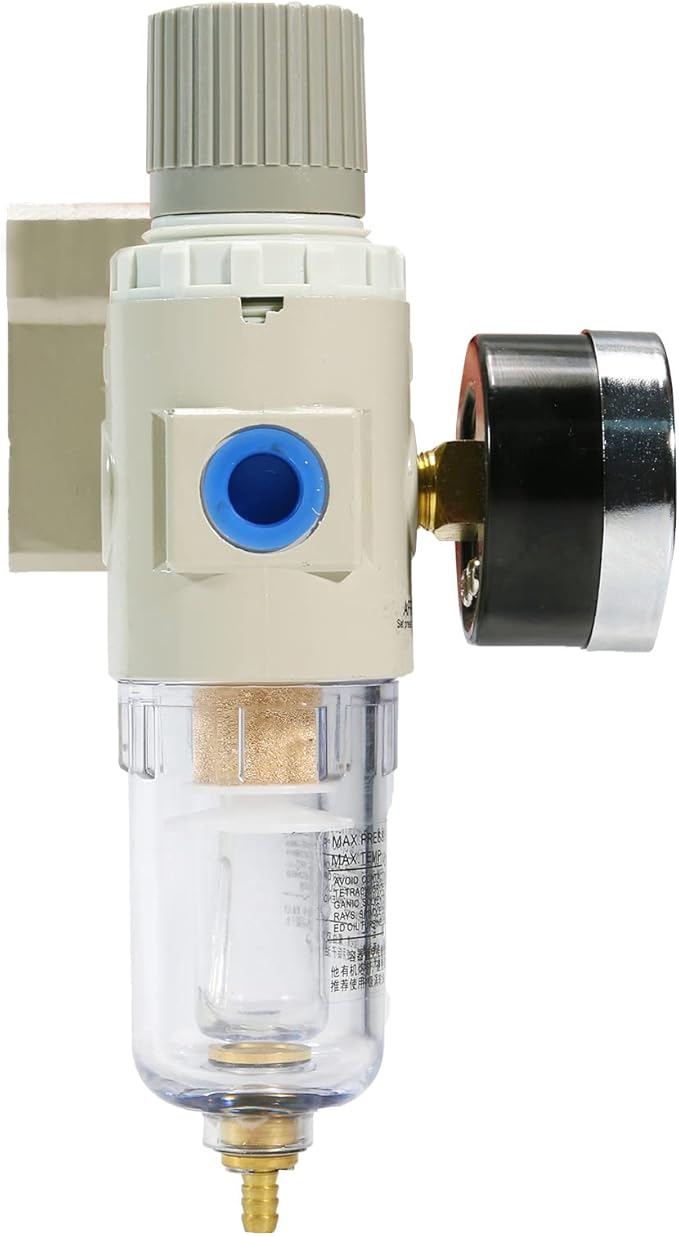 1/4" NPT Compressed Air Filter Regulator Lubricator Combo Pneumatic Air Dryer for Compressor,Water/Oil Trap Separator with Gauge(0-150 PSI), Semi-Auto Drain, Bracket