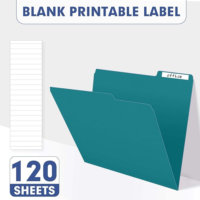 File Folder, PANDRI 120 Pack File Folder, 1/3 Cut Tab, Letter Size, Filing Folder for Office School Business, Turquoise