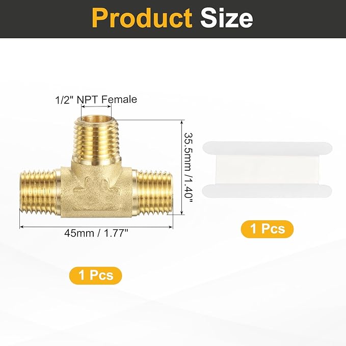 PATIKIL Brass Tee Fitting, 2Pcs 1/4" x 1/4" x 1/4" NPT Male Pipe 3 Way Forged Brass Barstock Street Tee Pipe Fittings for Water Gas Refrigeration