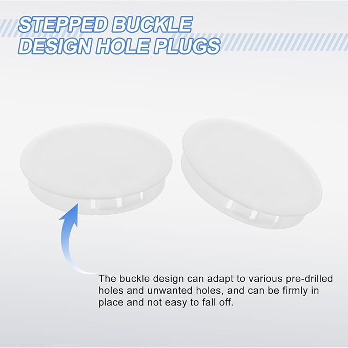 uxcell 4Pcs Plastic Hole Plugs, 55mm(2-3/16") Flush Type Panel Plugs, Round Snap Knockout Locking Plugs for Furniture Insert End Caps Panels, White