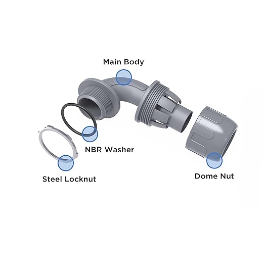 1/2-Inch Liquid Tight Connector 90-Degree, for PVC Electrical Flexible Conduit Fittings NPT Non-Metallic Connectors, for Home Outdoor Tubes Tools, UL Listed, Grey, 60-Pack