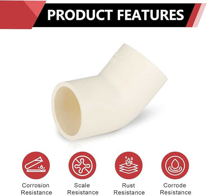 150-PACK EFIELD CPVC Elbow,1" Slip x Slip 45-Degree Elbow Fitting,(CPVC009-10-150PCS)