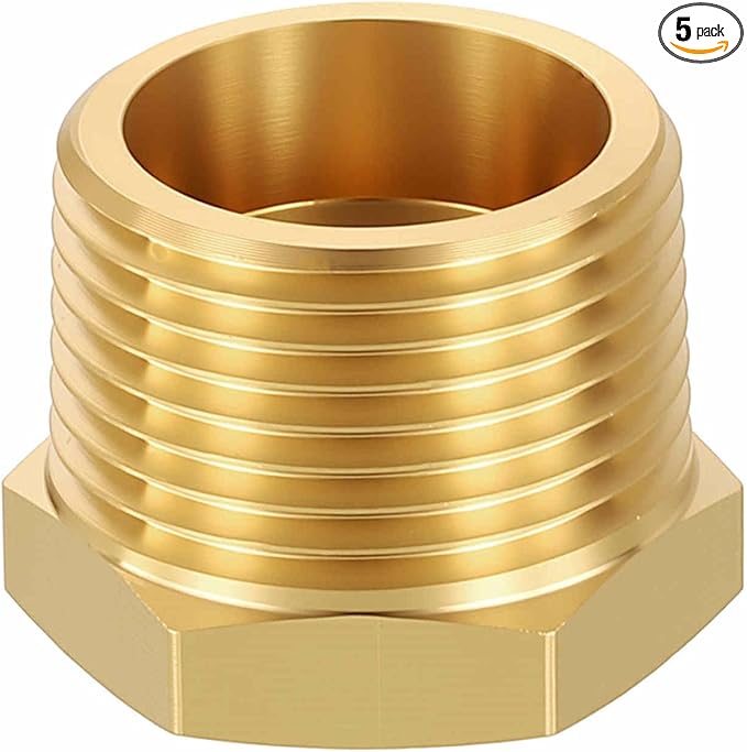 5 Pack Brass Pipe Fittings, 3/4" Male NPT to 3/8" FeMale NPT Brass Hex Bushing Reducer, Hose Tube Threaded Adapter for Air, Oil, LP
