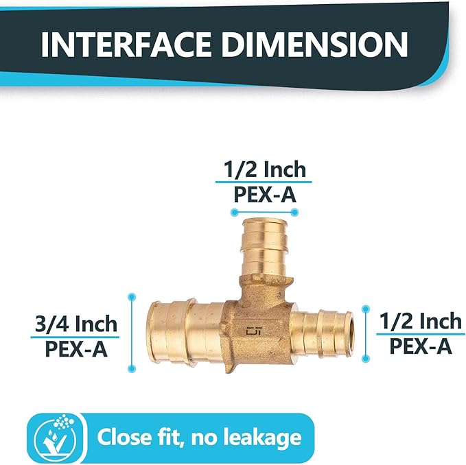 (10-Pack) Seelink 3/4" x 1/2" x 1/2" PEX-A Tee Expansion Fittings, for PEX Tubing Pipe Hose Fittings, ASTM F1960(PEX1960047-10Pack)