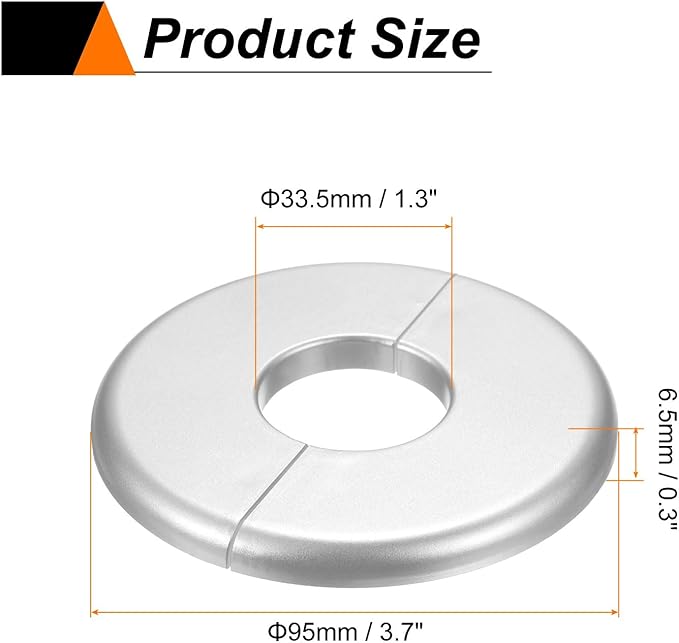 HARFINGTON 4pcs Wall Split Flange 33.5mm/1.3" Self-Adhesive Plumbing Cover Plates ABS Plastic Round Escutcheon Plate Buckle Design for Water Pipe Bathroom Kitchen Decoration, Silver Tone