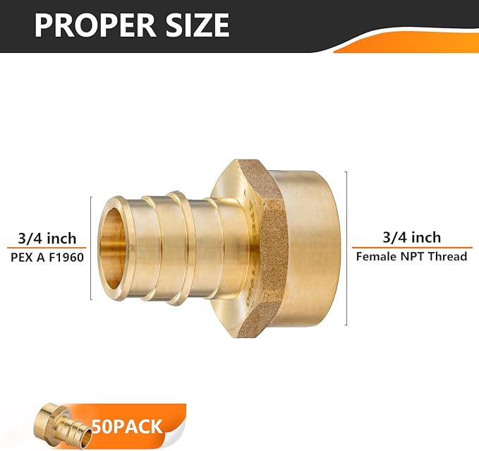 HeSun 50-Pack PEX-A Fitting, Pex Expansion 3/4 Inch Female Thread Adapter,3/4" Female NPT x 3/4" Pex Expansion Adapter,ASTM F1960