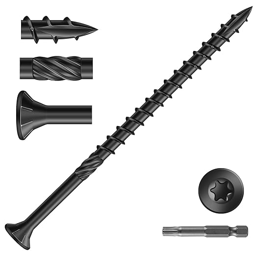 #10 x 3-1/2" Deck Screws (51Pcs) 1lb. Carbon Steel, Black, Flat Head, Rust Resistant epoxy Coated, with T25 Star Bit