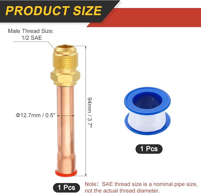 uxcell Brass Pipe Fitting, 1/2 SAE Male Thread x 1/2" OD Flare Connector with Copper Tube for HVAC System Air Conditioner Refrigeration