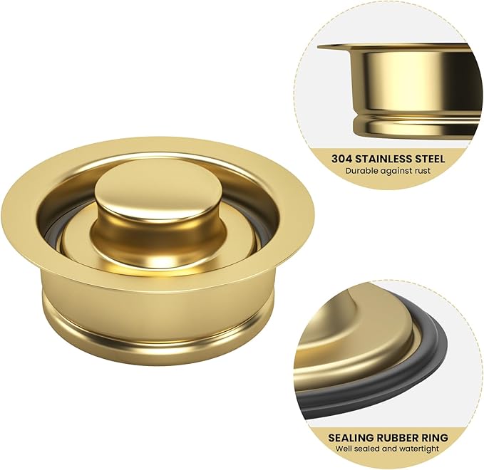 Kitchen Sink Garbage Disposal Flange and Sink Stopper,fit Stainless Steel 3-1/2 inch Standard Sink Drain Opening Kitchen Sink Replacement Accessories (Gold Bright)
