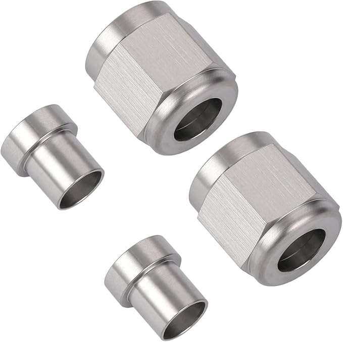 4AN Hardline Stainless Steel Tube Nut and Sleeve Fitting for 1/4" OD Tubing, 2 Sets
