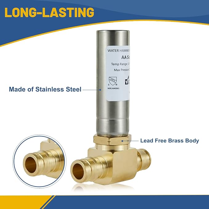 Water Hammer Arrestor,1/2Inch Stainless Steel Tee Water Arrestor,Pex-A Expansion Connection(2PACK,Stainless Steel Arrestor)(HAMMER009-2Pack)