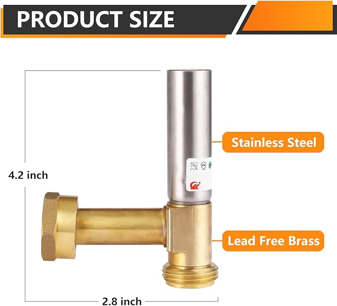 4-Pack HeSun Angle Water Hammer Arrestor for Washing Machine, 3/4" GHT Male x 3/4" GHT Female Connection, Stainless Steel Hammer Arrestor, Reduce Laundry Washer Knock Noise(HAMMER018-4)