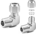 ChillWaves 304 Stainless Steel Compression Tube Fitting, 1/4" OD x 3/8" NPT Male 90 Degree Elbow Compression Union Connector(2-PACK)