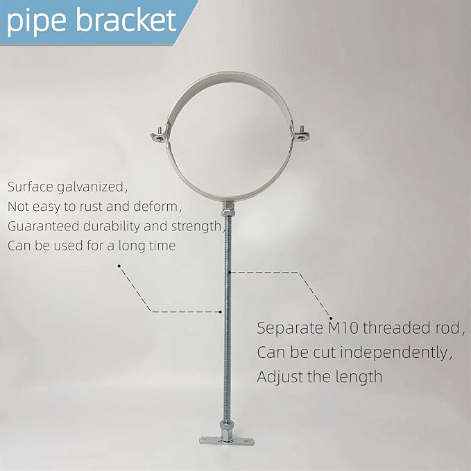2 Sets 6 Inch Adjustable Pipe Hanger Strap，Heavy Duty Galvanized Iron Stove Pipe Bracket，Wall Support Chimney Pipe Holder，Round Split Ring Vent Conduit Carrier Kit，with All Mounting Screws